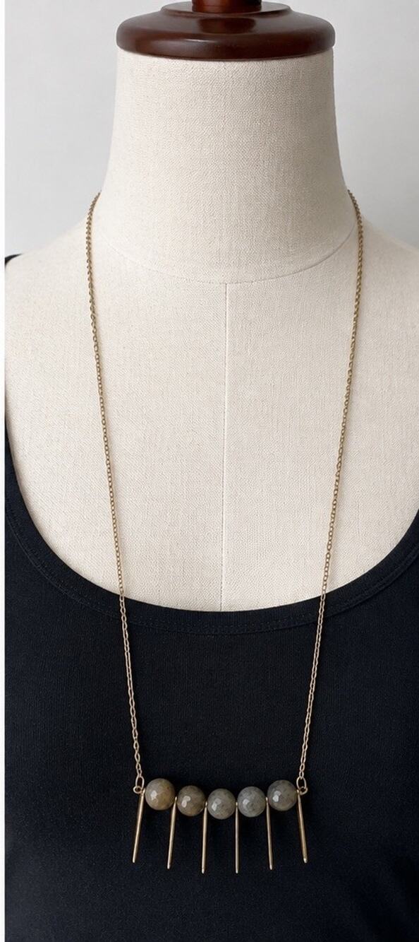 SPRING STREET GOLD TONE FACETED STONE BEAD SPIKE DANGLE LONG NECKLACE BOHO